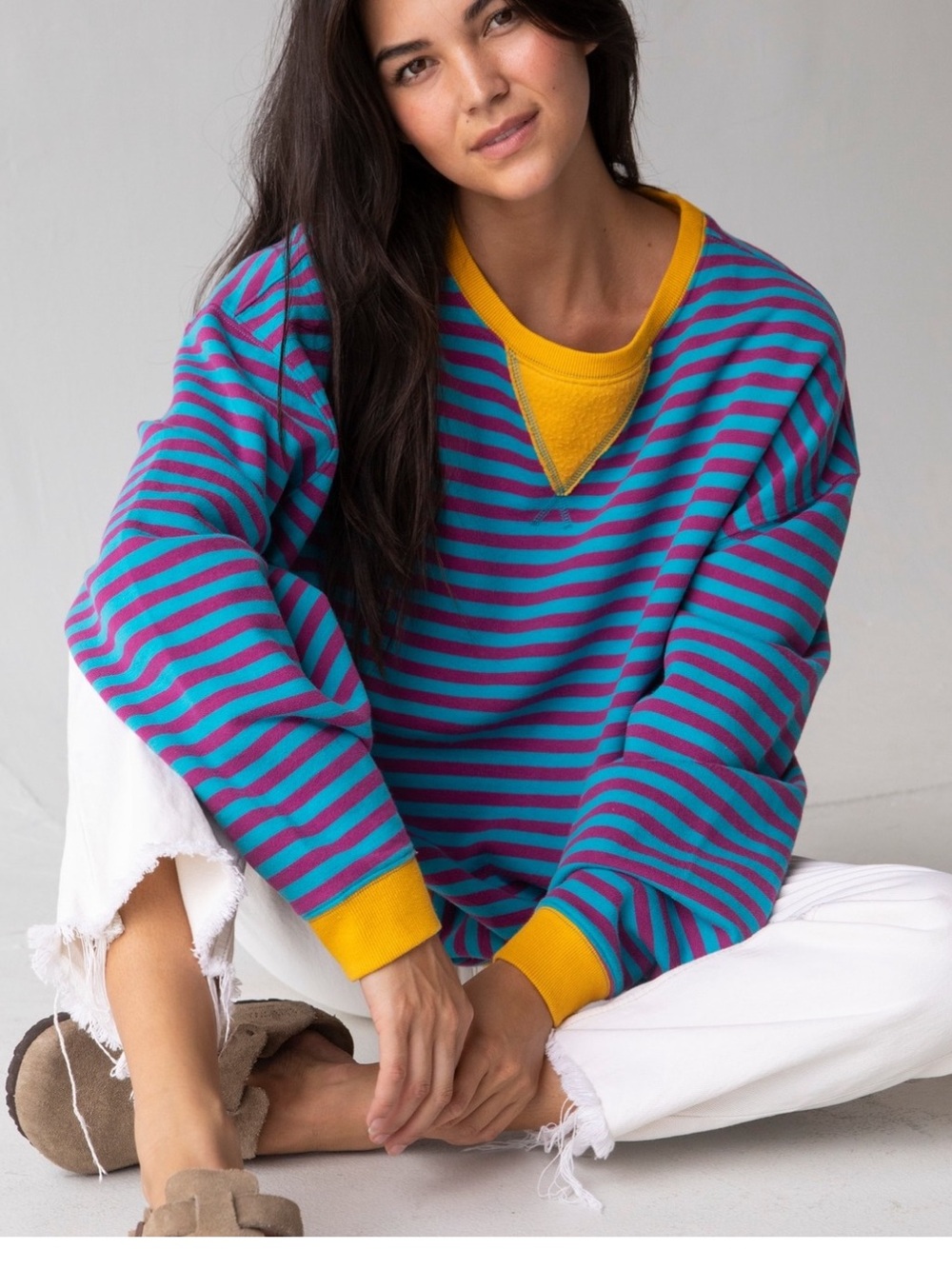 Natural Life Printed Striped Sweatshirt Size L/XL
